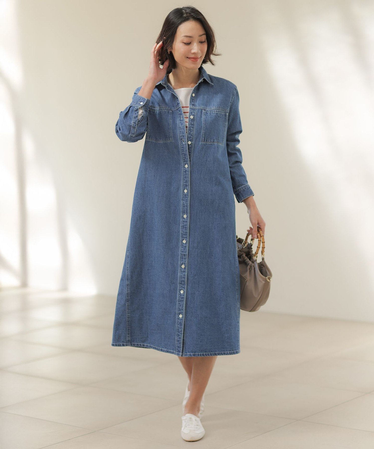 J.PRESS LADIES L コットンリネン 7oz デニム シャツ ワンピース ジェイプレス ワンピース・ドレス ワンピース