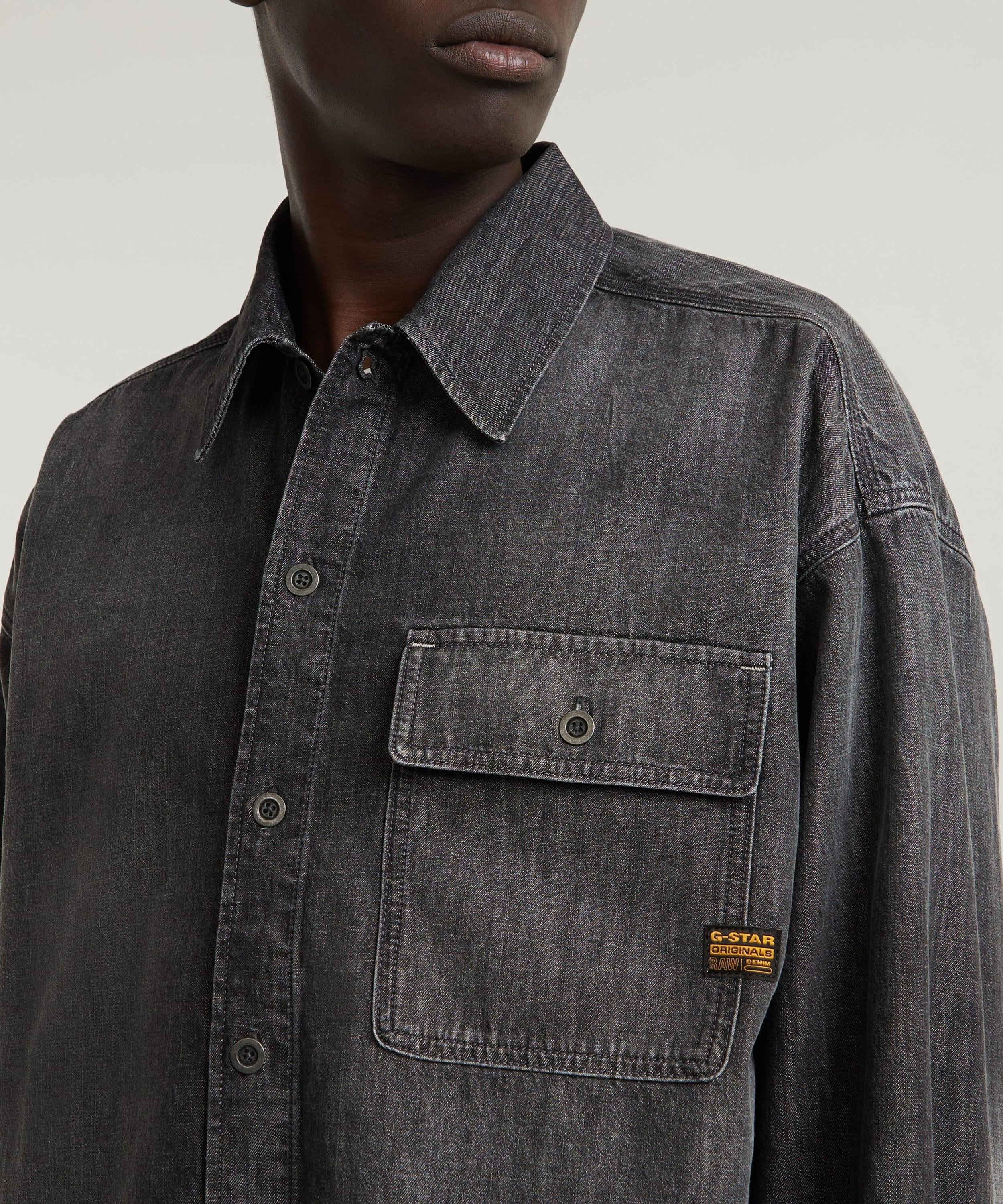 【公式ショップ】BOXY FIT FLAP POCKET SHIRT/オーバーサイズフラップポケットデニムシャツ ジースターロゥ トップス シャツ・ブラウス グレー