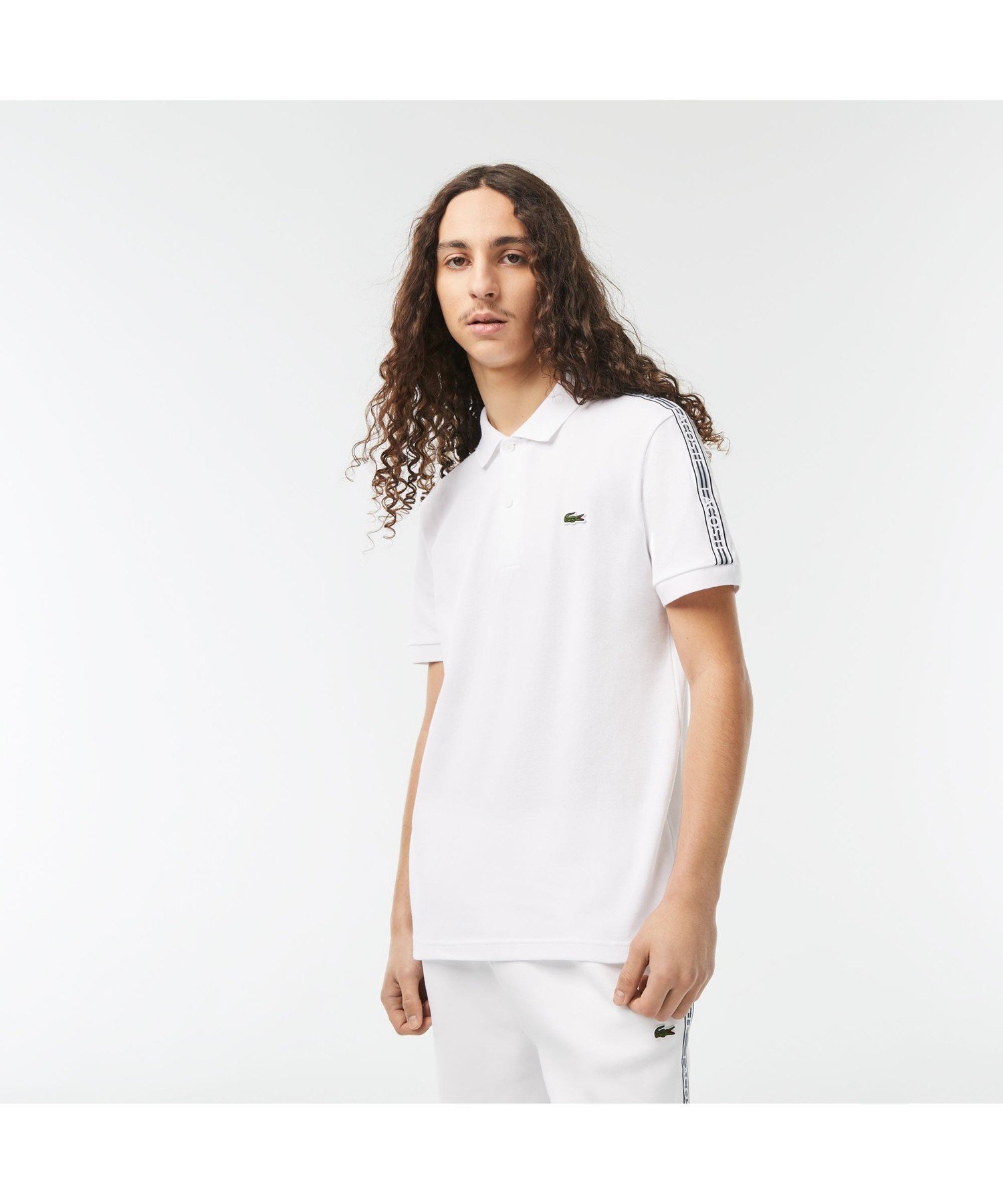 ラコステ 【SALE／30%OFF】LACOSTE ショルダーテーピング鹿の子地ポロシャツ ラコステ トップス ポロシャツ ホワイト ブラック【送料無料】