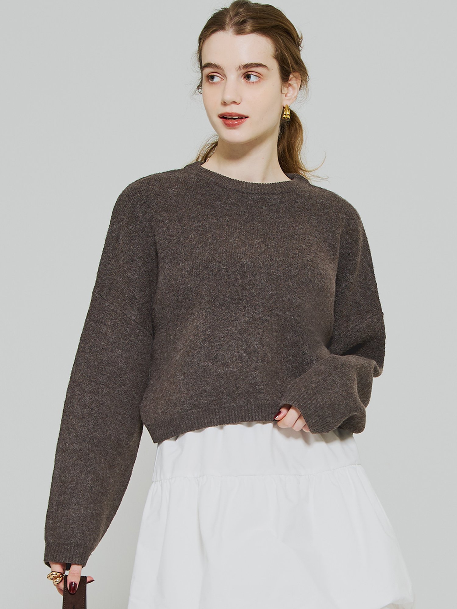 coca 縮絨ニットクロップド丈トップス コカ トップス ニット グレー ブラウン ピンクのサムネイル