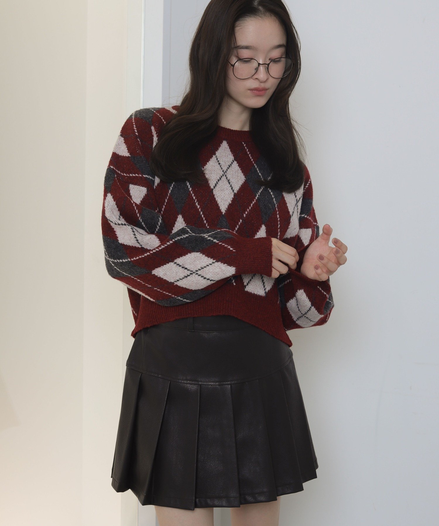 【SALE／33%OFF】WEGO LADY'S アーガイルニットプルオーバー ウィゴー トップス ニット ワインレッド グレー