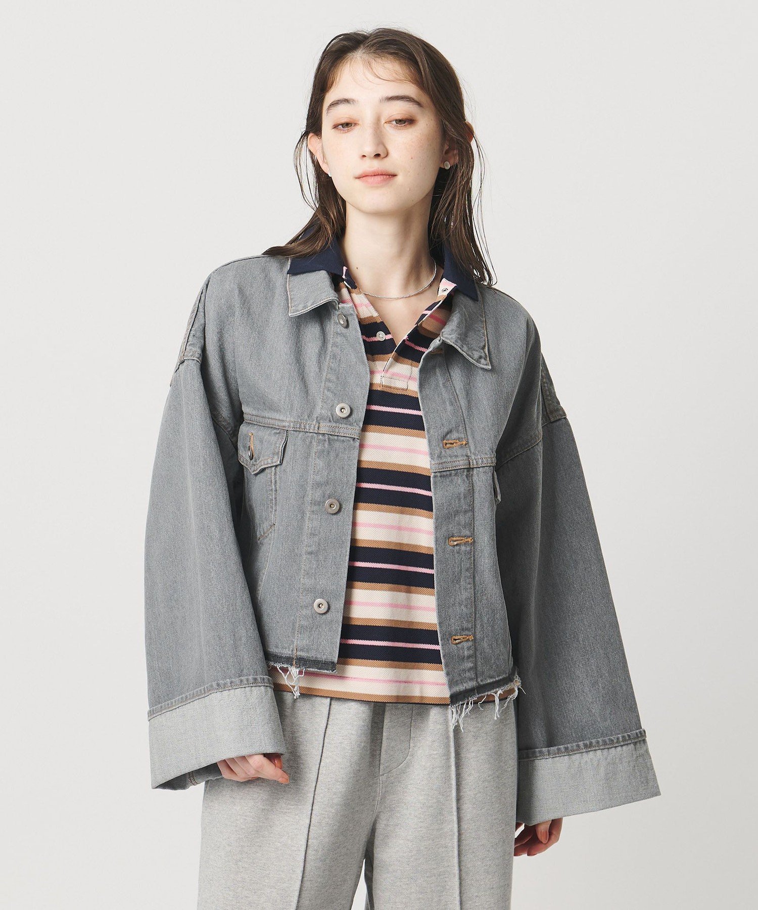 【SALE／30%OFF】UNITED ARROWS ＜SACRA＞ボリュームスリーブ デニムジャケット GRAY ユナイテッドアローズ ジャケット・アウター デニムジャケット グレー【送料無料】