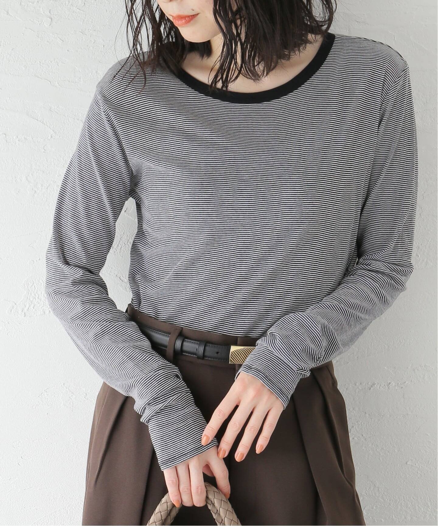 JOURNAL STANDARD L'ESSAGE 80/-シアーフライス ロングスリーブTシャツ ジャーナルスタンダード レサージュ トップス カットソー・Tシャツ ブラック ホワイト