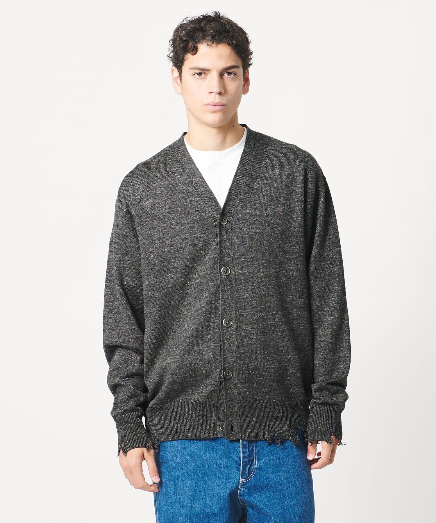 ＜LOEFF＞ダメージ カーディガン UNISEX ユナイテッドアローズ トップス カーディガン グレー ブラウン
