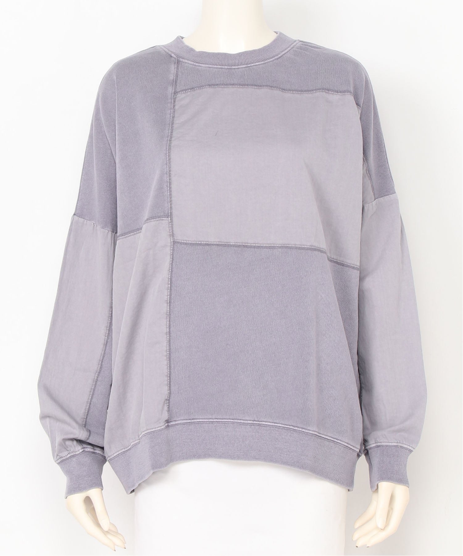 myke myke/(W)ピグメント裏毛 スクエアパッチワークドルマンプルオーバー リラクロ トップス カットソー・Tシャツ ブラック ブルー パープル