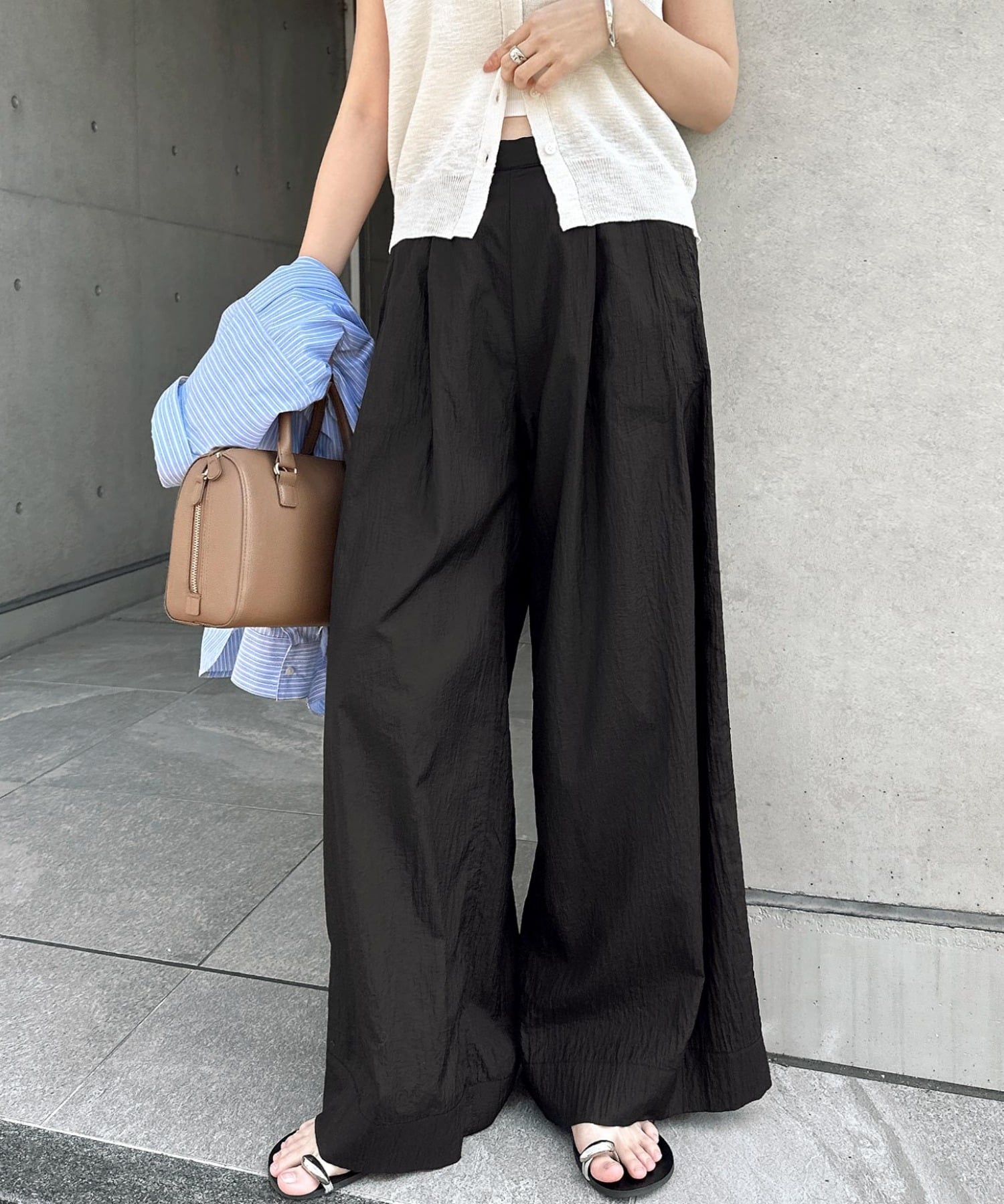 Freesia シアー イージー ワイドパンツ Freesia フリージア アンドミー パンツ その他のパンツ ブラック ホワイト【送料無料】