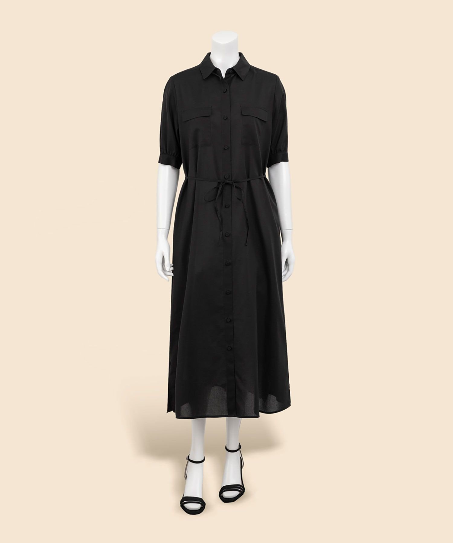 BROOKS BROTHERS コットンボイル ダブルポケット ハーフスリーブ シャツワンピース ブルックス ブラザーズ ワンピース・ドレス ワンピース ブラック【送料無料】