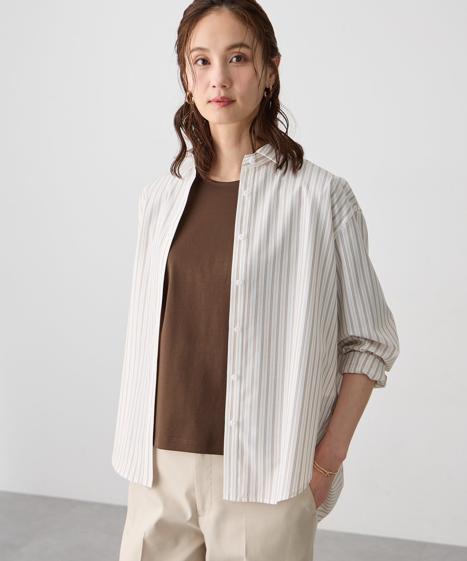【SALE／50%OFF】A/C DESIGN BY ALPHA CUBIC ストライプブラウス エーシーデザインバイアルファキュービック トップス シャツ・ブラウス ホワイト ブルー