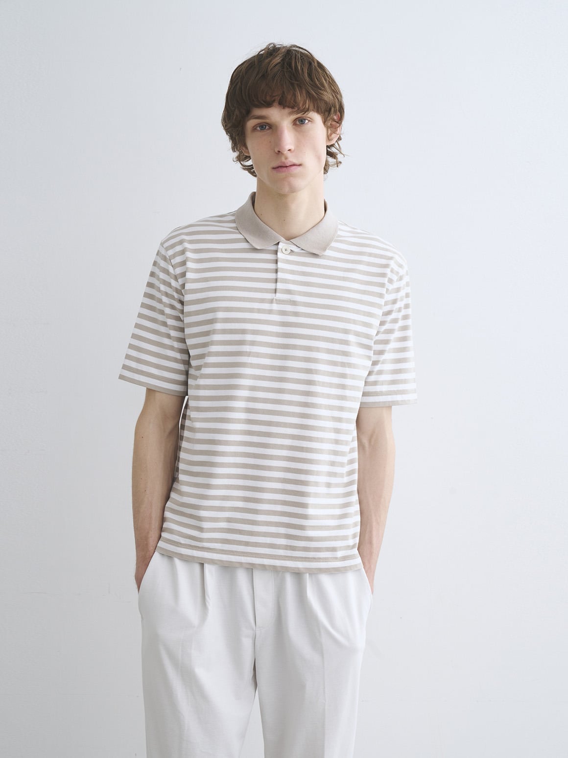 three dots Men's Powdery cotton border polo スリードッツ トップス シャツ・ブラウス ホワイト