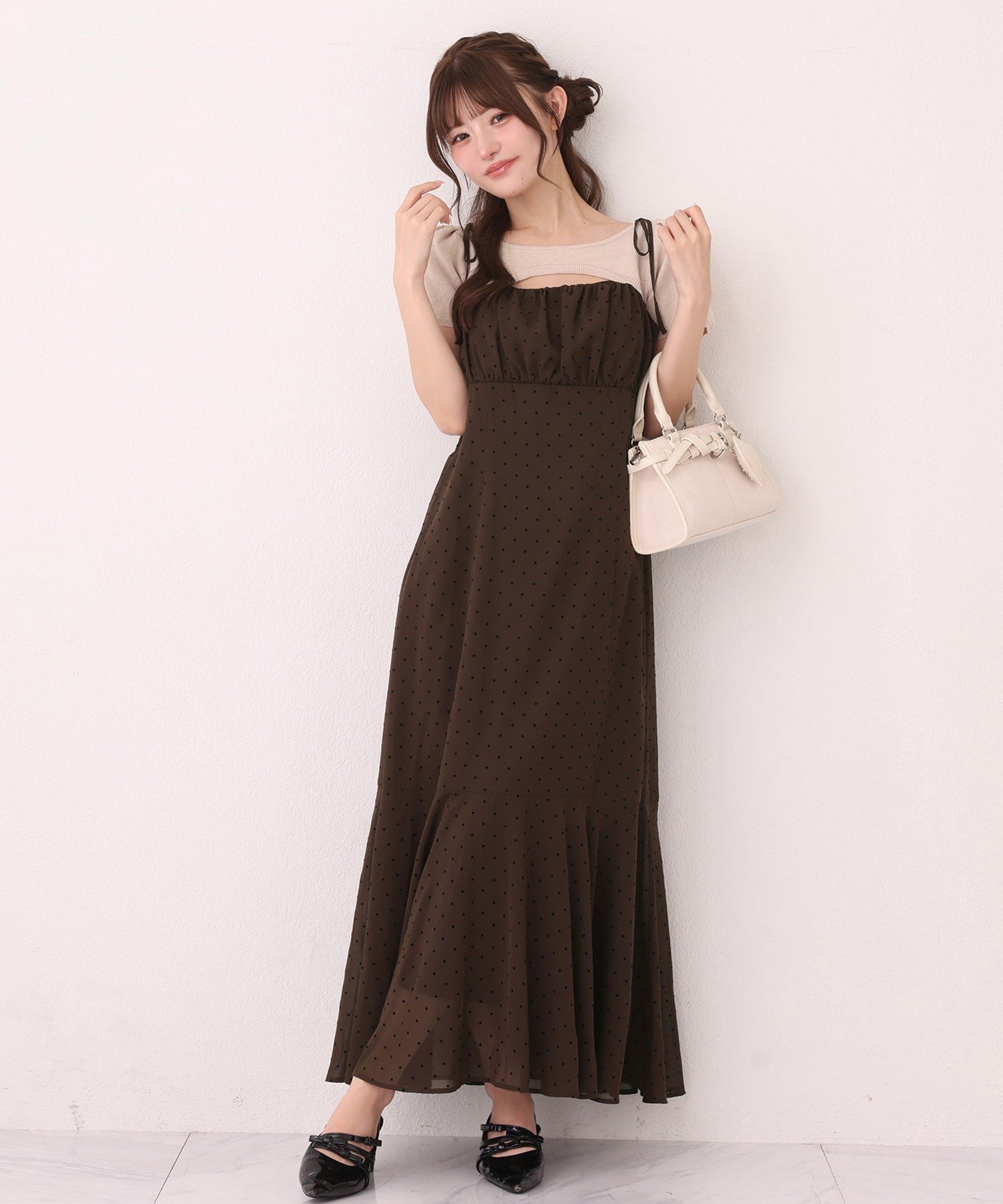 one after another NICE CLAUP 【WEB限定リバイバル】ニットセットキャミワンピース ワンアフターアナザー ナイスクラップ ワンピース・ドレス その他のワンピース・ドレス ブラウン ブラック