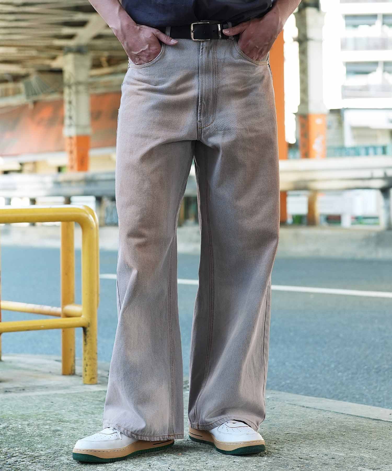 JIGGYS SHOP SELECT オイルド バギー デニムパンツ ワイドパンツ ヴィンテージ加工 ジーンズ Gパン ジギーズショップ パンツ ジーンズ・デニムパンツ ネイビー ブラック グレー ブルー