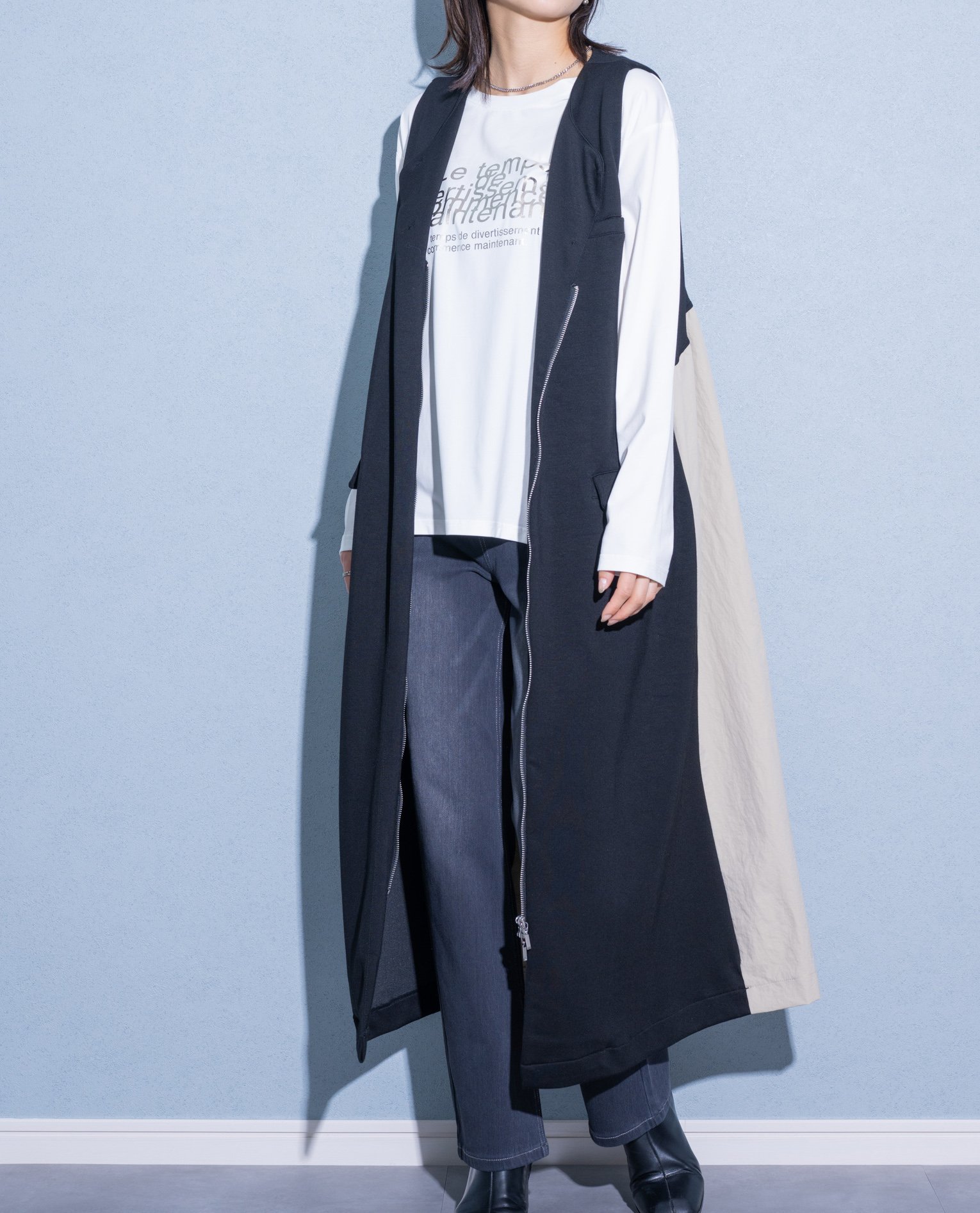 【SALE／70%OFF】YEVS 異素材ドッキングジャンパースカート【2WAY】 イーブス ワンピース・ドレス ジャンパースカート ブラック