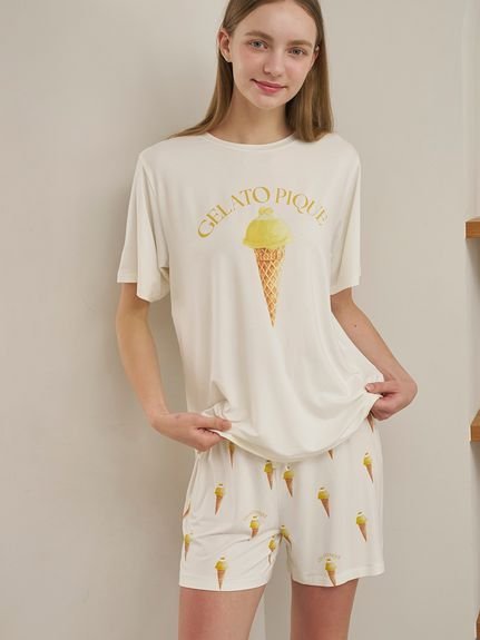 gelato pique [접촉 냉감] 솔베 무늬 반바지 젤라토 피케 이너 룸웨어 기타 이너 룸웨어 핑크 옐로우 [무료 배송]