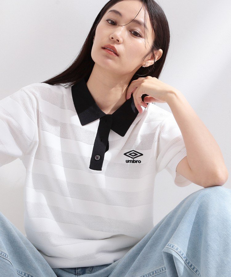 OPAQUE.CLIP ◆【umbro/アンブロ】メッシュボーダー配色ポロニット オペークドットクリップ トップス ニット ブルー ホワイト ブラウン【送料無料】