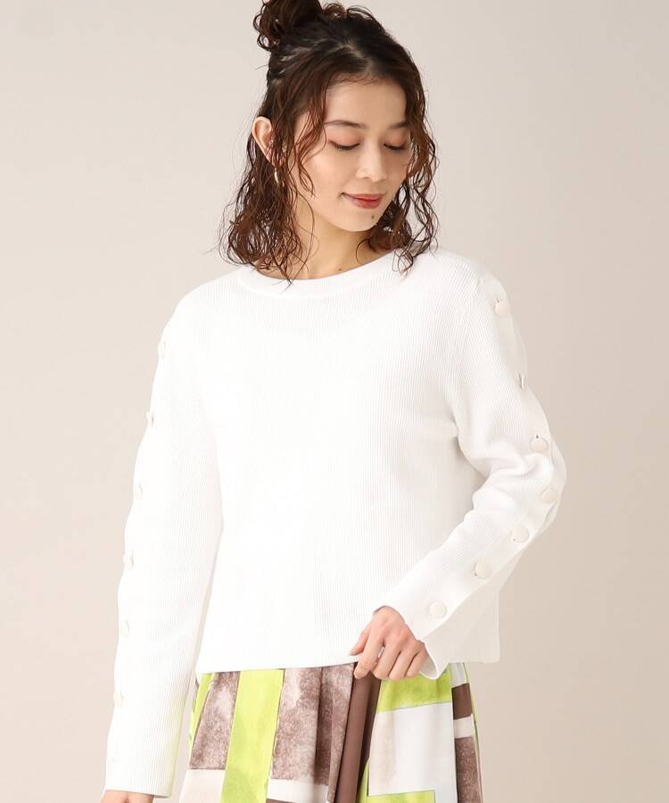 楽天Rakuten Fashion【SALE／70％OFF】UNTITLED 【Oggi.jp掲載/2WAYで着られる】袖ボタン クルーネックニット アンタイトル トップス ニット ホワイト ブルー ネイビー【送料無料】