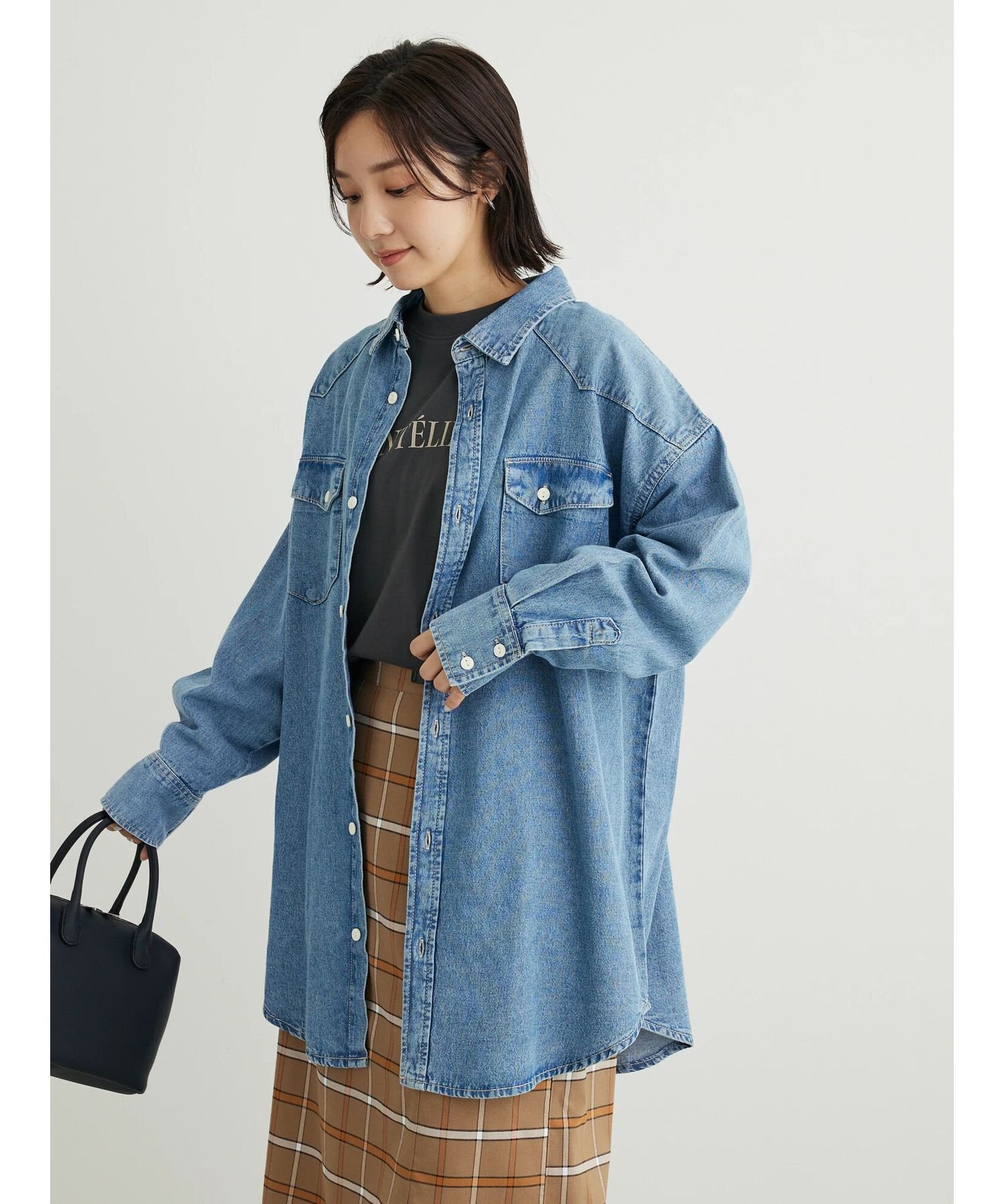 【SALE／20%OFF】Green Parks ウエスタンBigデニムシャツ 23AW/長袖/羽織り グリーンパークス ワンピース・ドレス チュニック ブルー ネイビー【送料無料】のサムネイル