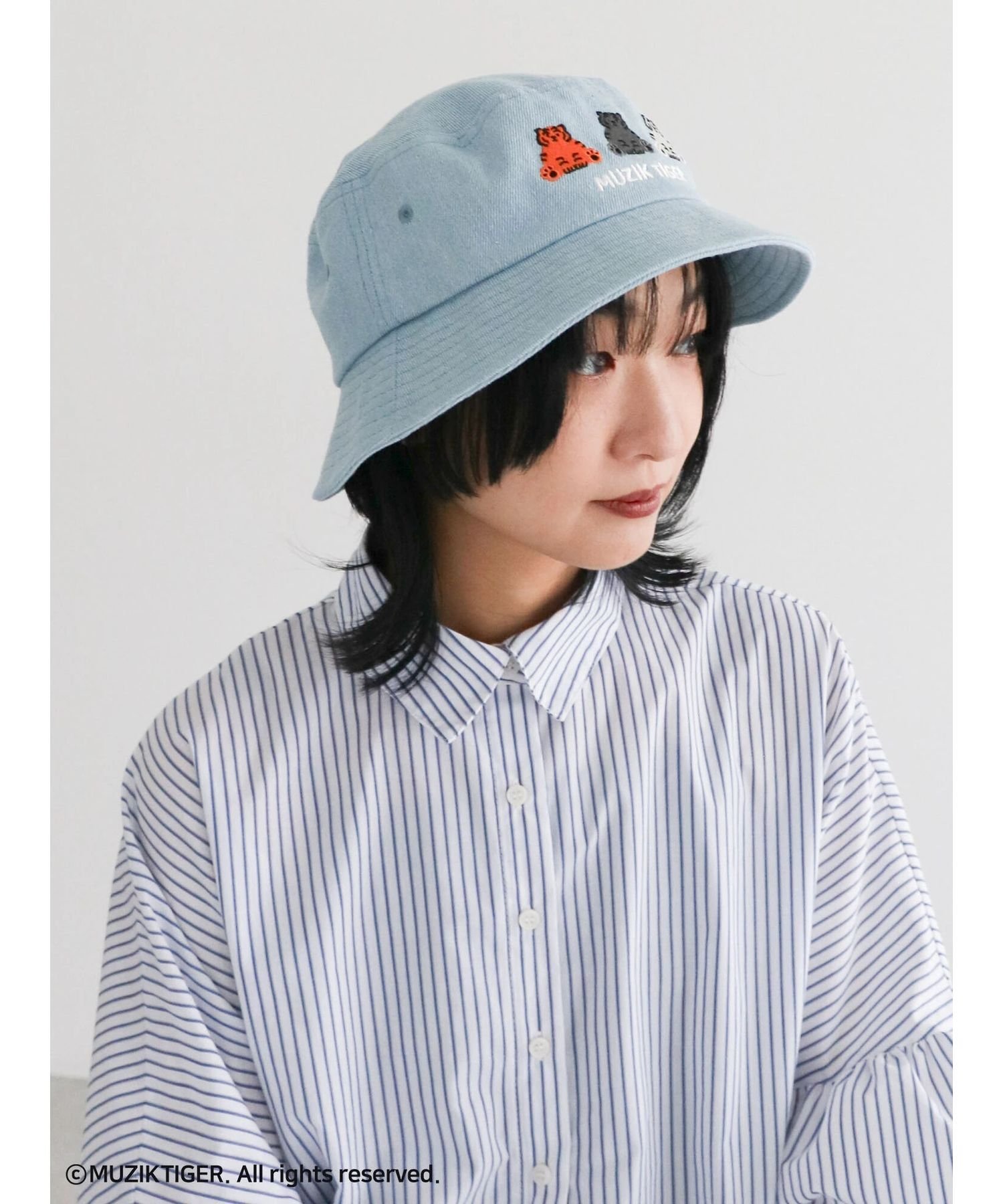 Green Parks ムジークタイガー/刺しゅうバケットハット 24SS/綿100%/ロゴ グリーンパークス 帽子 その他の帽子 ブルー ブラック【送料無料】