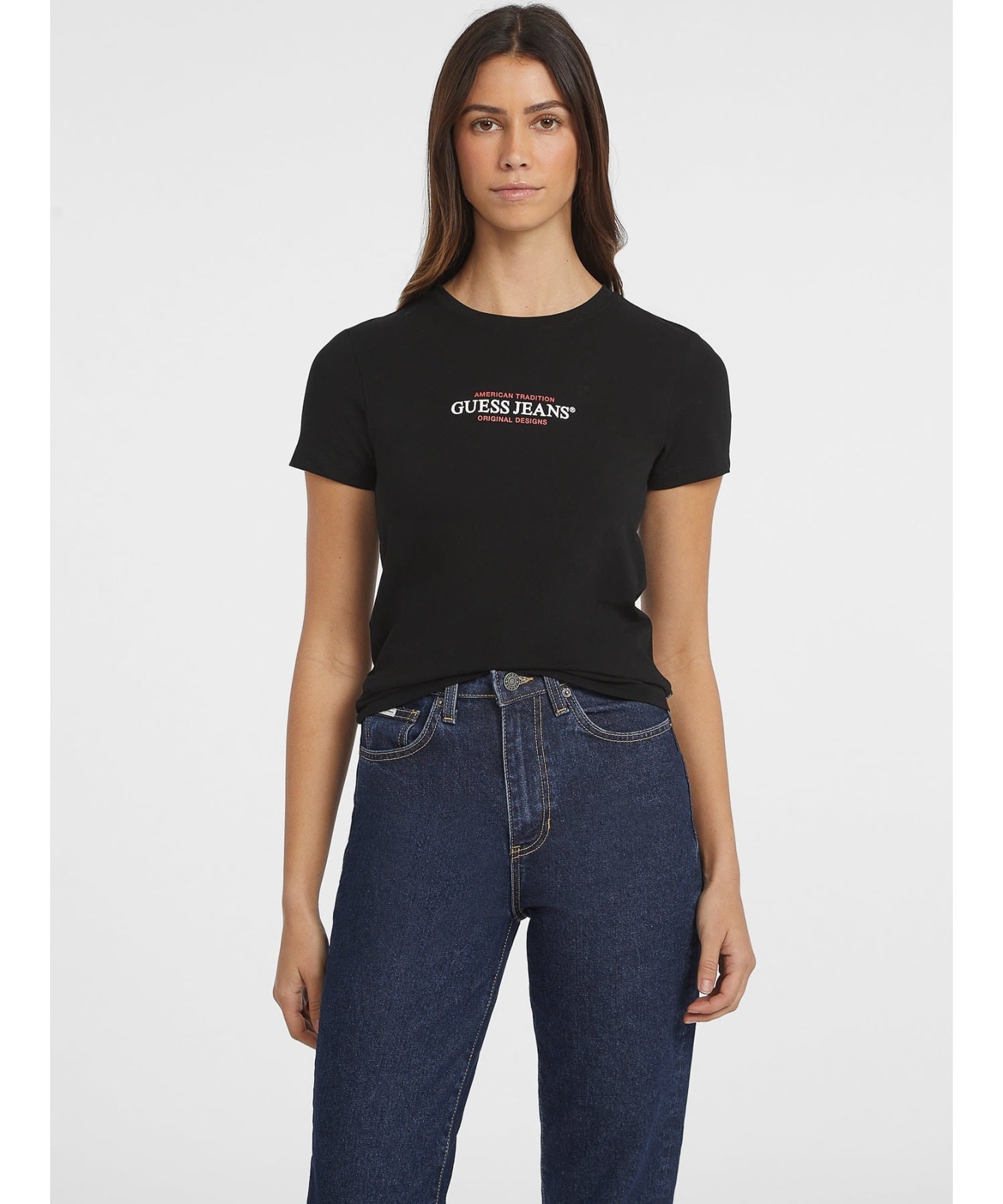 GUESS JEANS 半袖Tシャツ (W)Slim American Tr Tee ゲス トップス カットソー・Tシャツ ホワイト ブラック カーキグリーン ネイビー