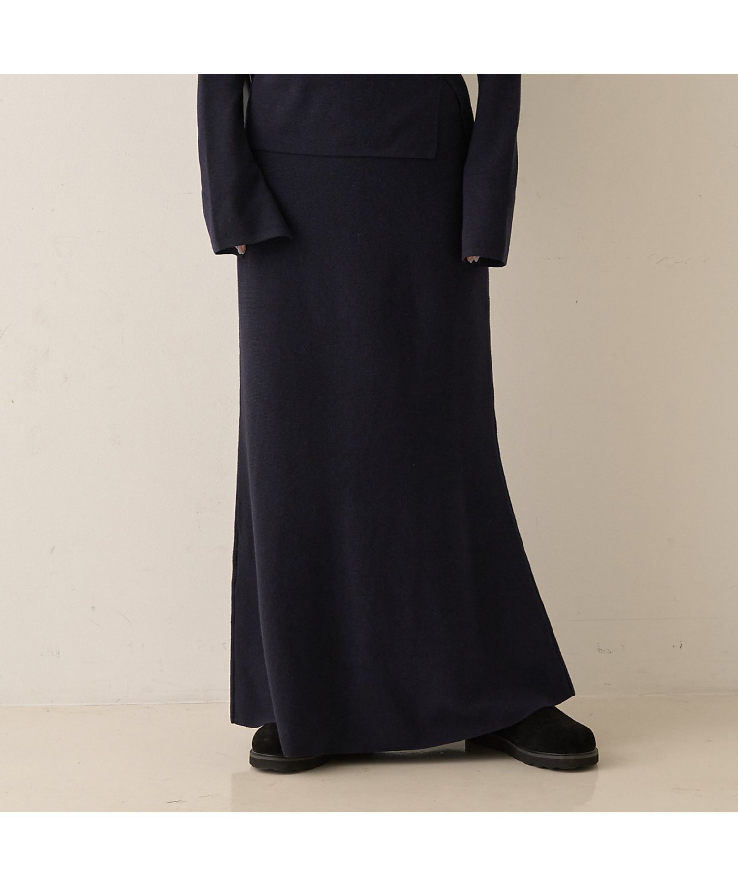 Rouge vif la cle 【セットアップ対応】セミフレアニットスカート ルージュ・ヴィフ ラクレ スカート ロング・マキシスカート ブラウン ネイビー【送料無料】