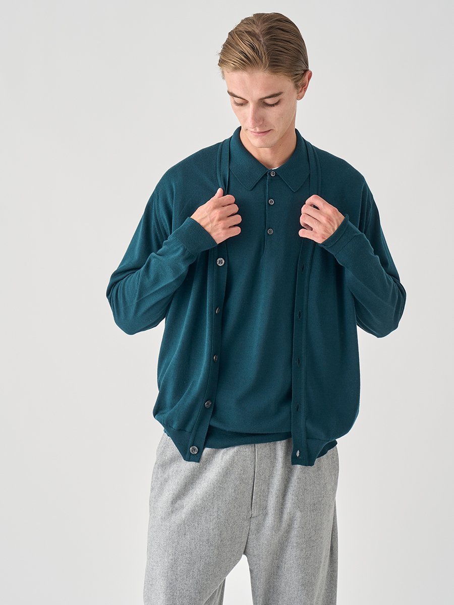 JOHN SMEDLEY Vネック長袖ニットカーディガン ｜ HALIN ｜ 30G MODERN FIT ジョンスメドレー トップス ニット グリーン【送料無料】