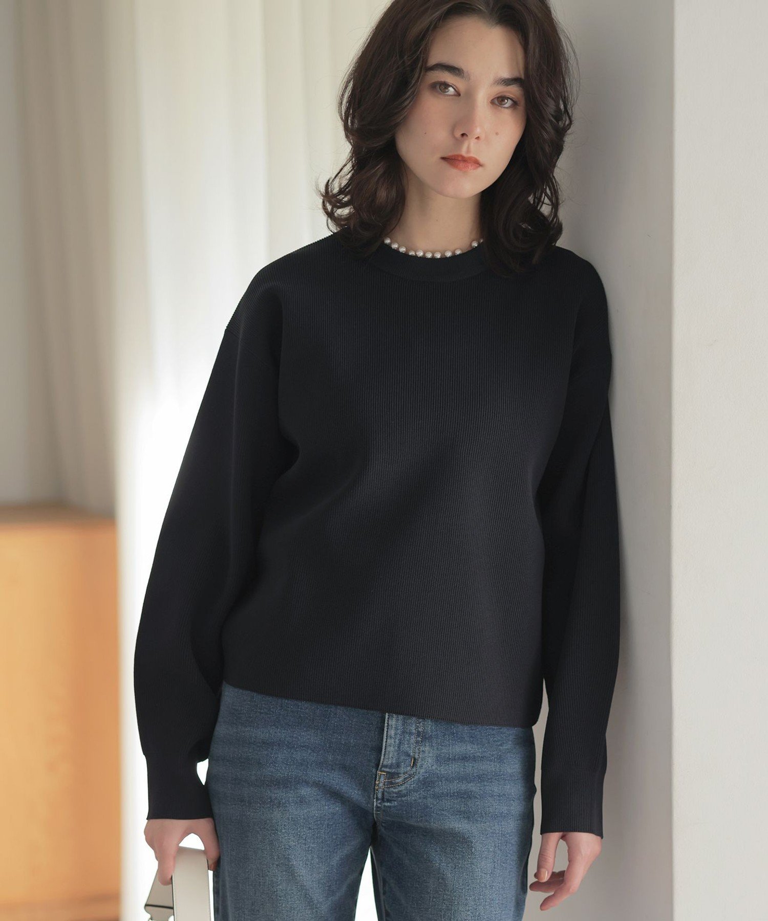 【SALE／40%OFF】組曲 S 【WEB限定】パール釦畦ニット プルオーバー クミキョク トップス ニット ホワイト ネイビー【送料無料】