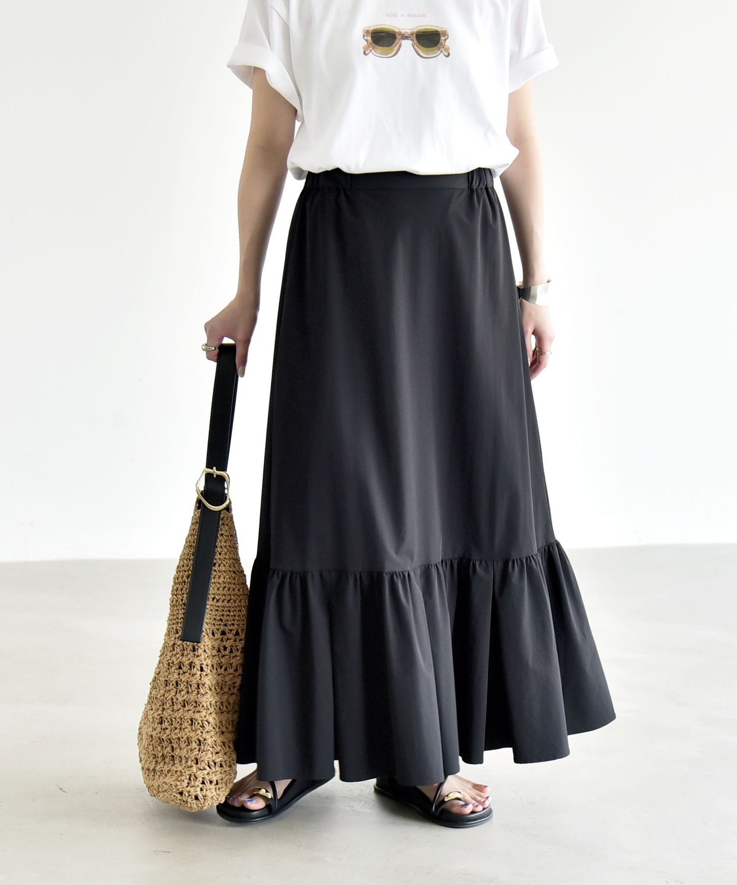 quaranciel 《予約》quaranciel:＜接触冷感/UVカット/撥水＞マルチファンクション ティアードスカート シップス スカート その他のスカート ベージュ ブラック【送料無料】