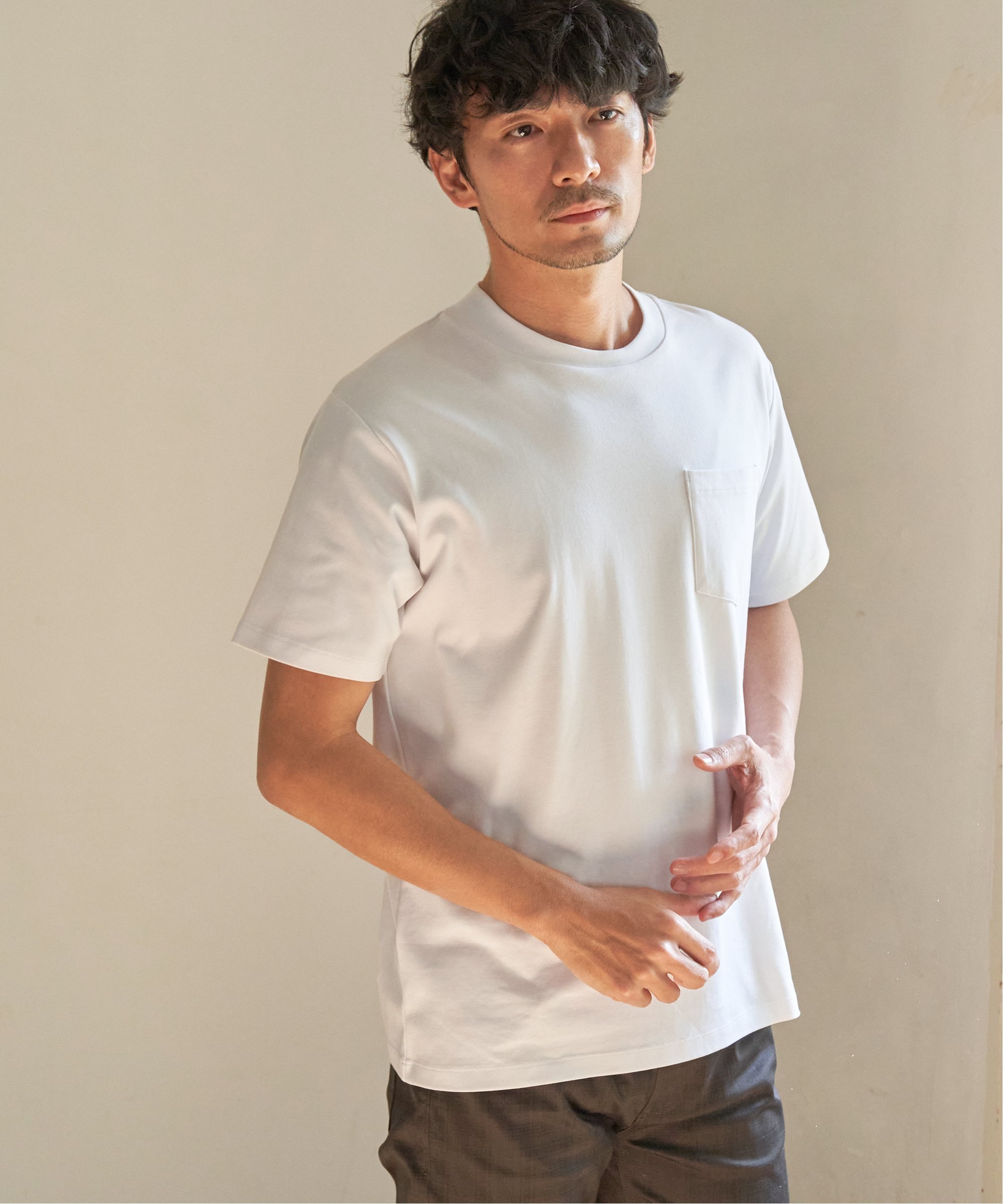 IKKA LOUNGE ポンチクルーネックジャケットTシャツ イッカ トップス カットソー・Tシャツ ホワイト