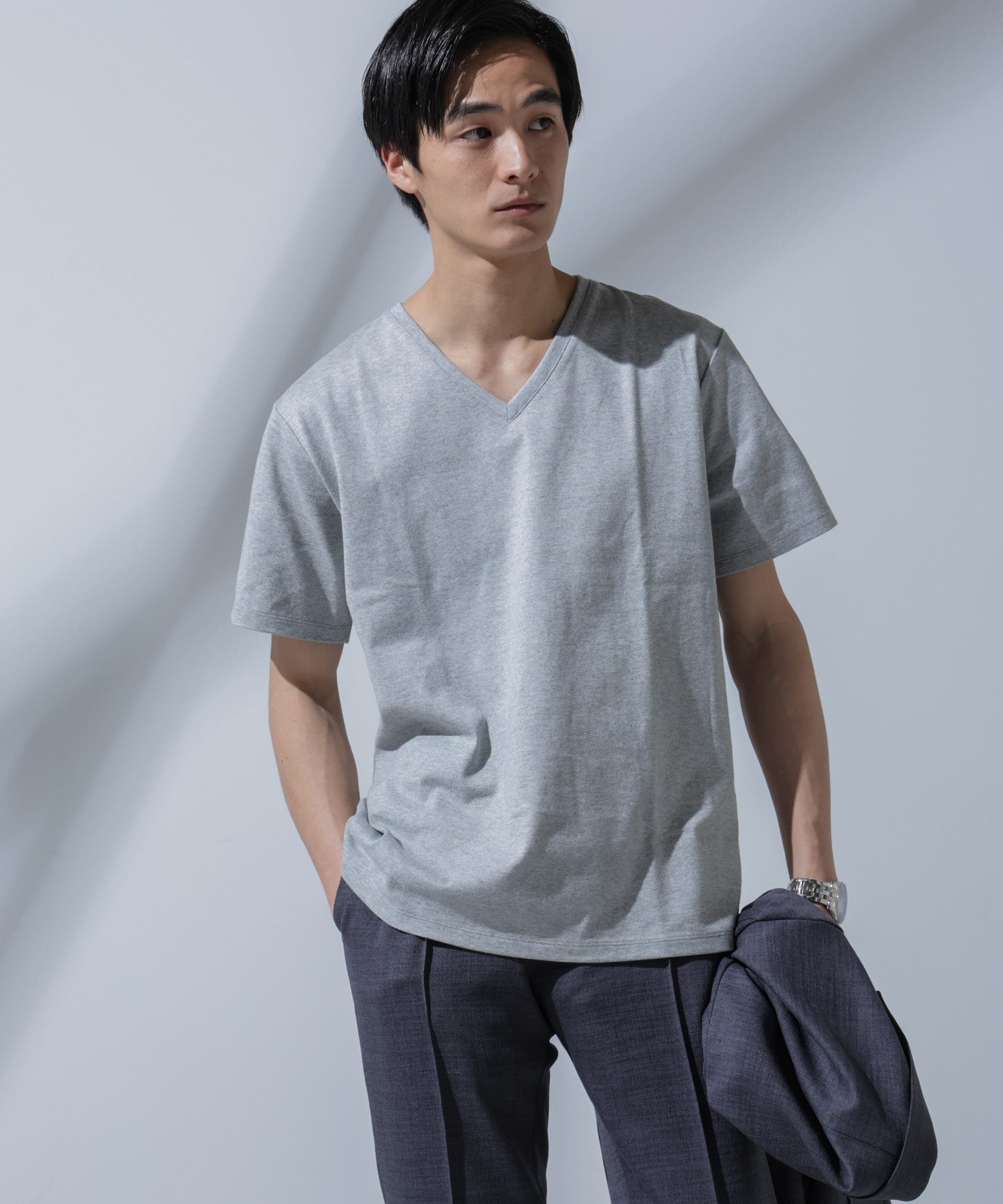 【SALE／10 OFF】NANO universe Anti Soaked(R) 汗染み防止 VネックTシャツ ナノユニバース トップス カットソー Tシャツ グレー ブラック ホワイト ベージュ【送料無料】