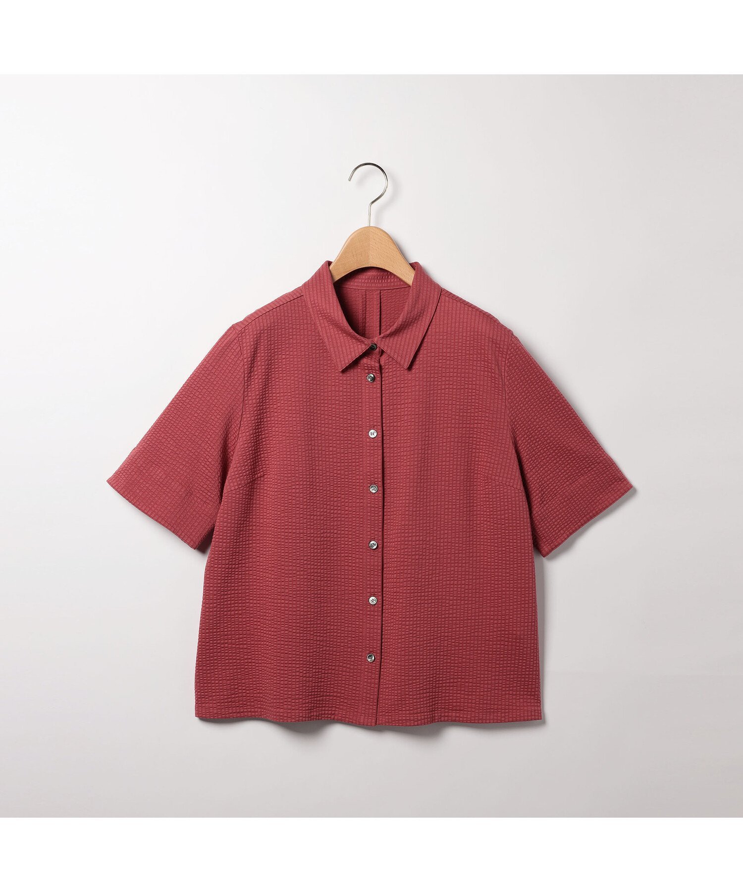 SCAPA シアサッカーストライプブラウス スキャパ トップス シャツ・ブラウス レッド ホワイト ブラック