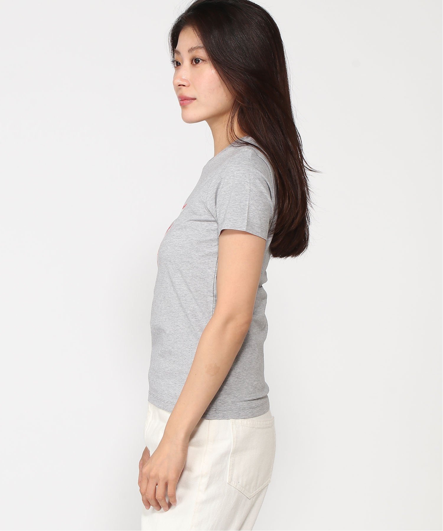 GUESS JEANS 半袖 Tシャツ(W)Slim Iconic Tee ゲス トップス カットソー・Tシャツ グレー ピンク