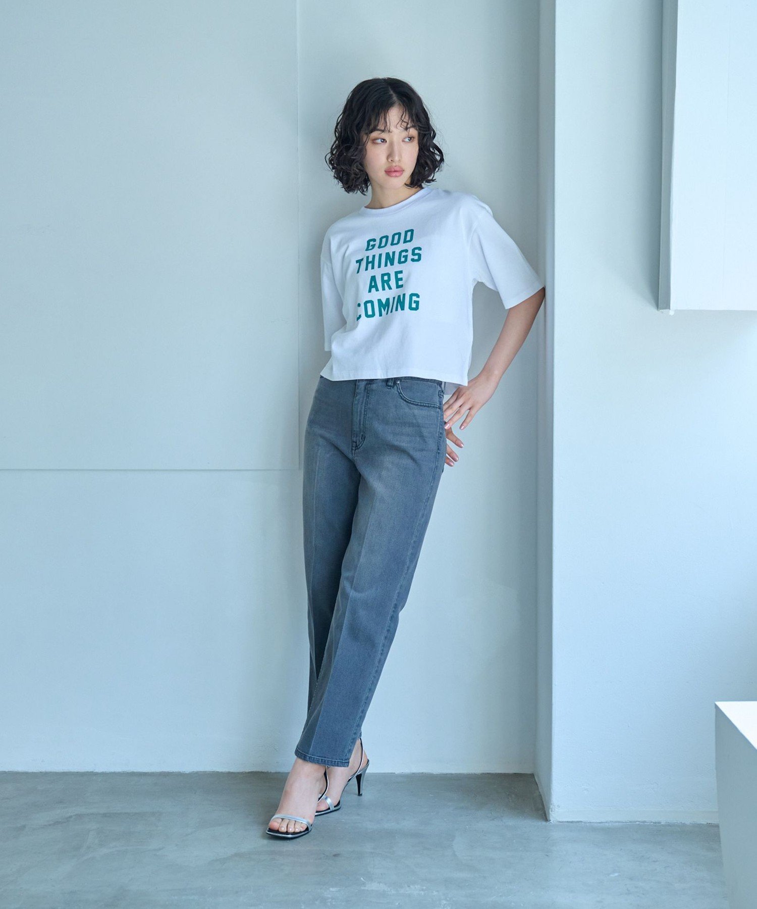 【SALE／58%OFF】CAST: 【美シルエット】クロップドストレッチデニム キャスト コロン パンツ ジーンズ・デニムパンツ ブラック【送料無料】
