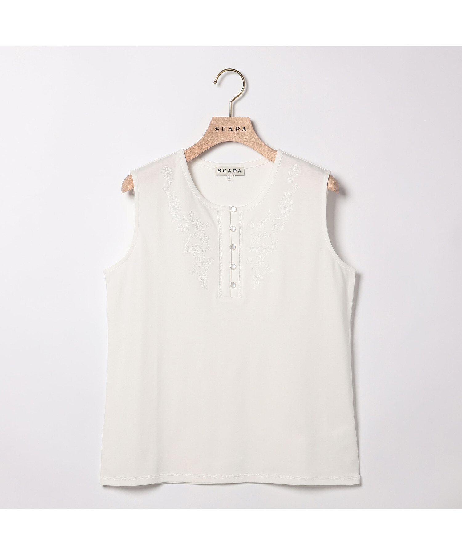 SCAPA クリアエンブロノースリーブカットソー スキャパ トップス カットソー・Tシャツ ネイビー ホワイト