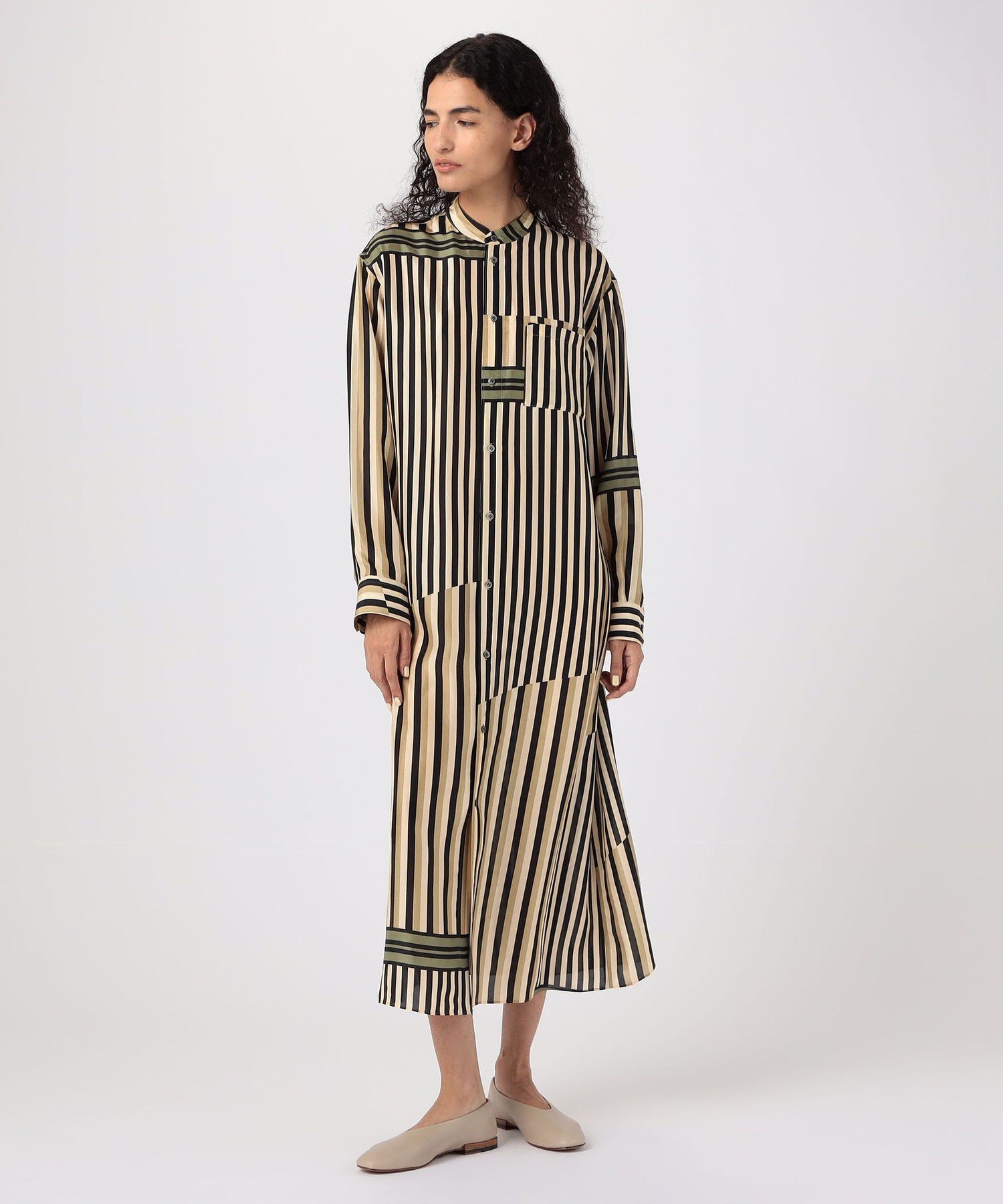 GALERIE VIE シルクハブタエストライププリント バンドカラーシャツワンピース トゥモローランド ワンピース・ドレス シャツワンピース ブラウン【送料無料】