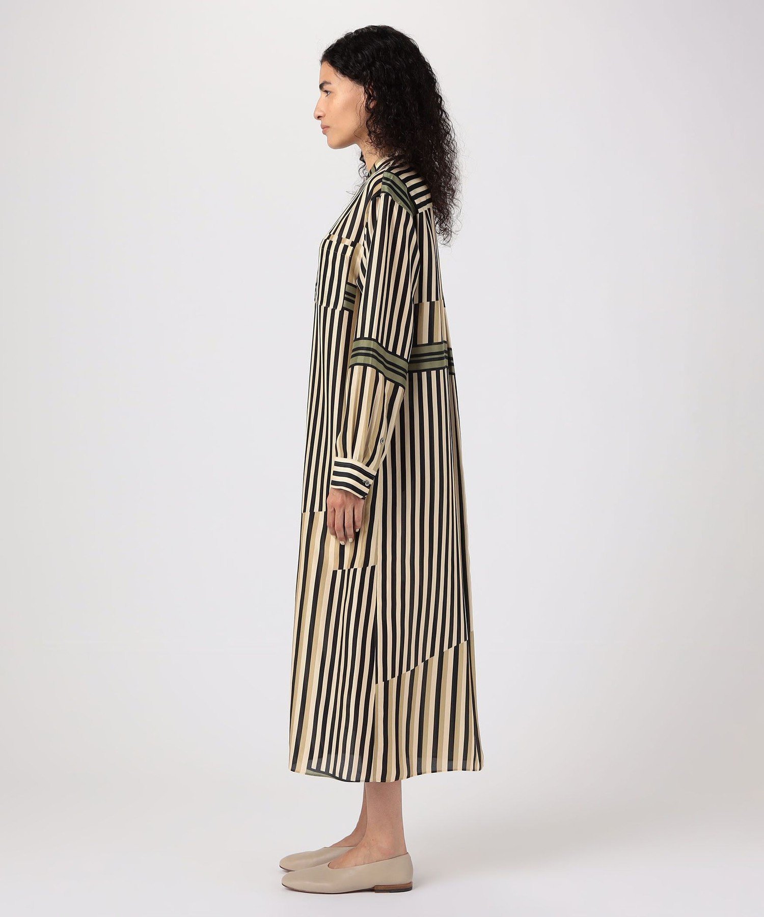 GALERIE VIE シルクハブタエストライププリント バンドカラーシャツワンピース トゥモローランド ワンピース・ドレス シャツワンピース ブラウン【送料無料】