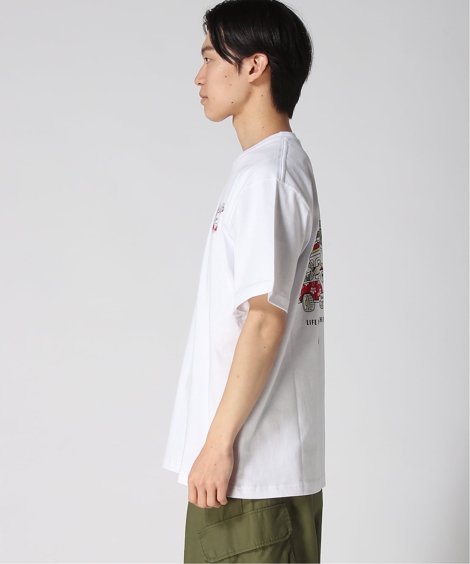 SURF'S UP SURF'S UP/(M)プリントSS TEE フララニハワイ トップス カットソー・Tシャツ ホワイト カーキグリーン