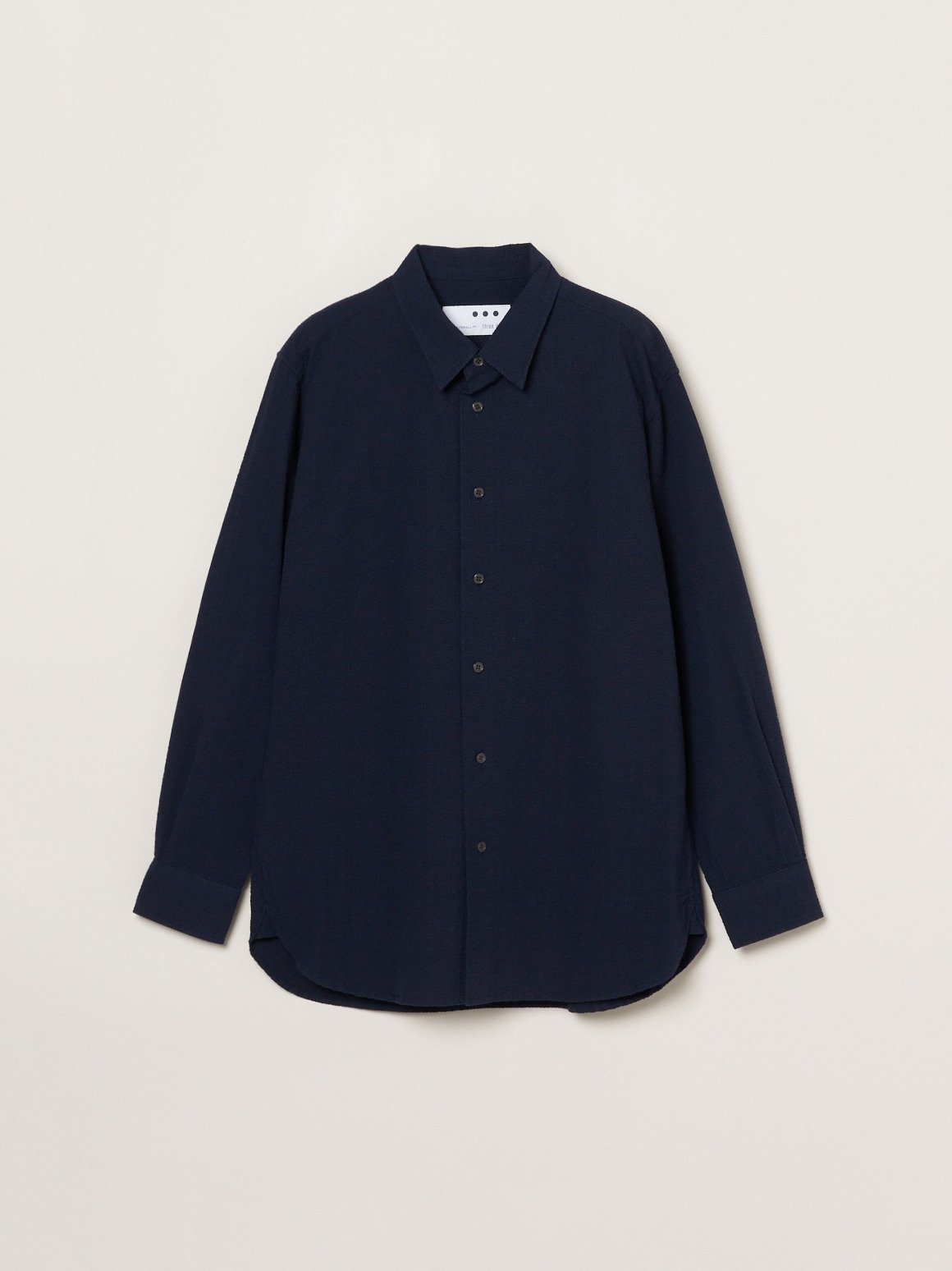 three dots Men's cottonseersucker l/s shirt スリードッツ トップス シャツ・ブラウス ネイビー ホワイト
