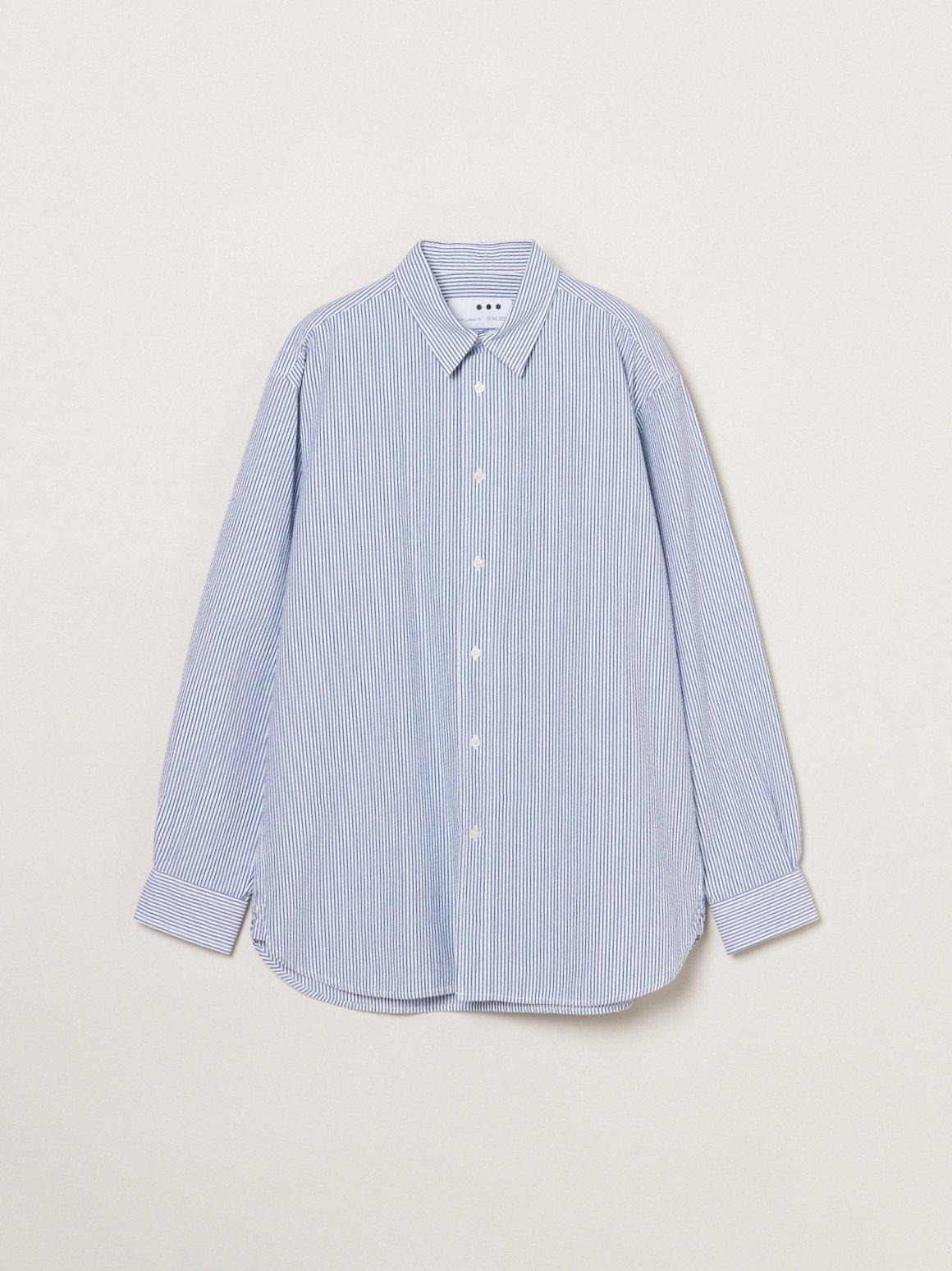 three dots Men's cottonseersucker l/s shirt スリードッツ トップス シャツ・ブラウス ネイビー ホワイト