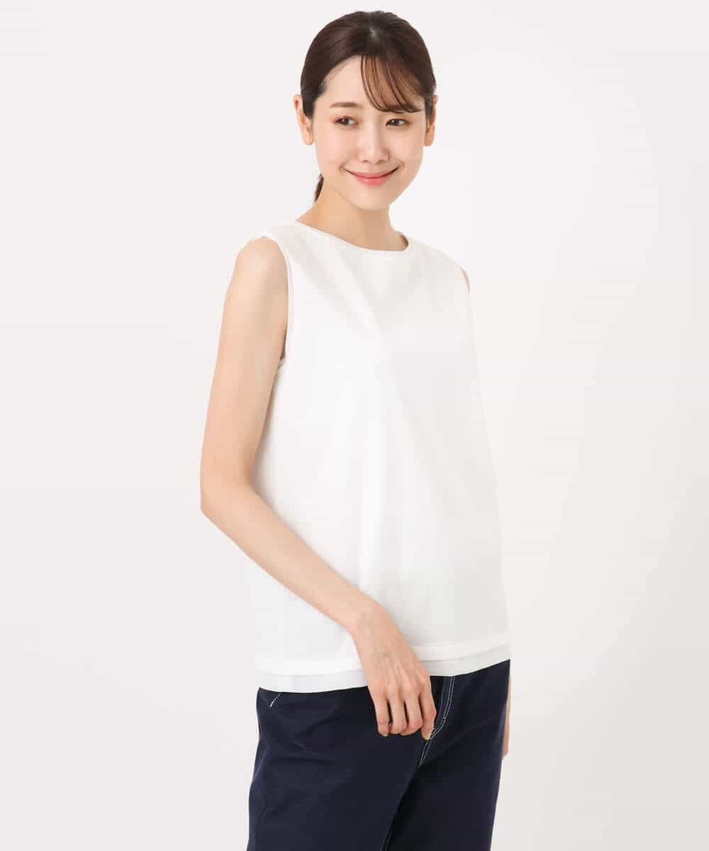 MK MICHEL KLEIN [洗える]シルケットフライス ノースリーブカットソー エムケーミッシェルクラン トップス カットソー・Tシャツ ホワイト ブラック