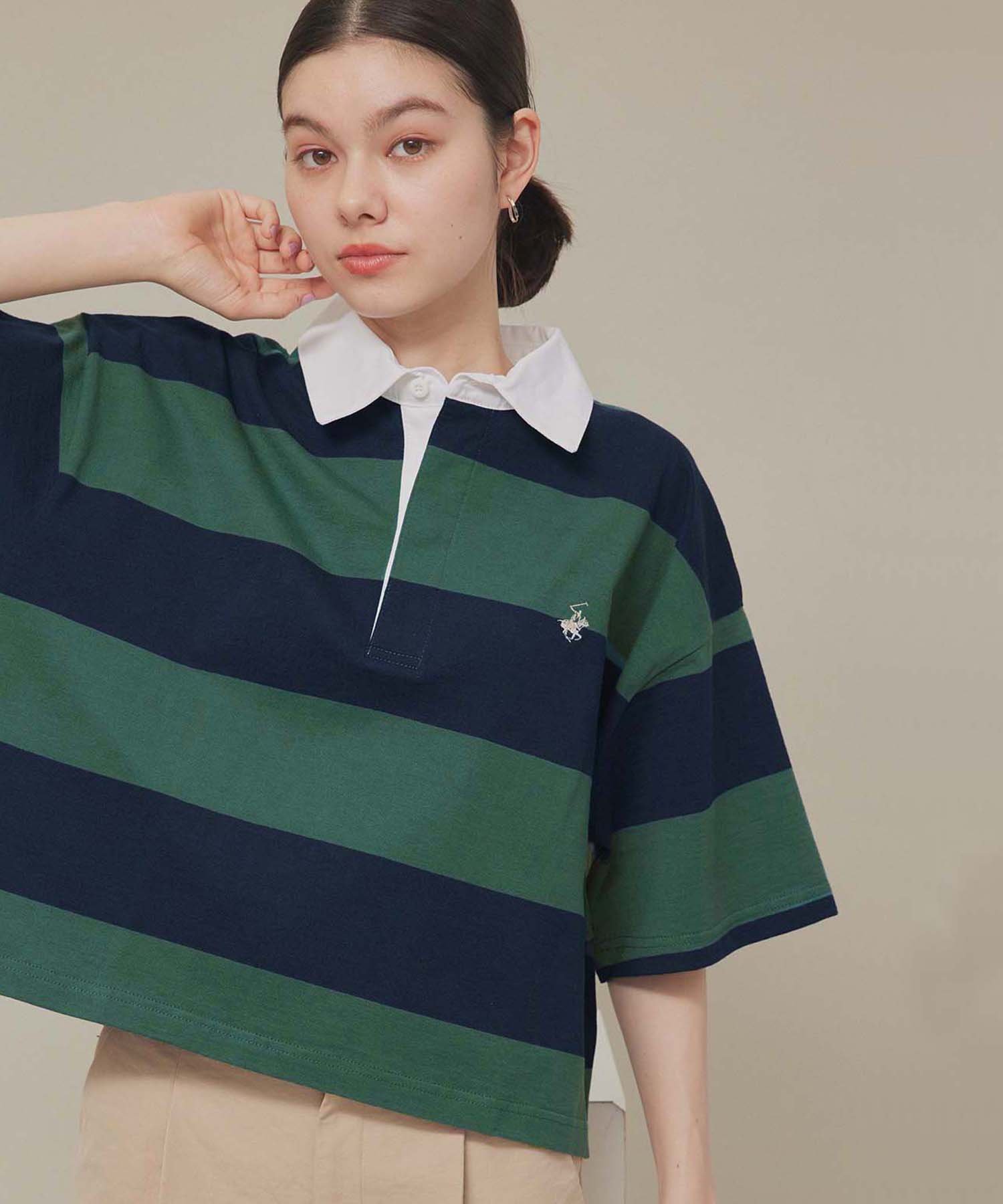 【SALE／60%OFF】ROPE' PICNIC R 【BEVERLY HILLS POLO CLUB】ボーダーラガーポロ ロペピクニック トップス ポロシャツ レッド グリーンのサムネイル