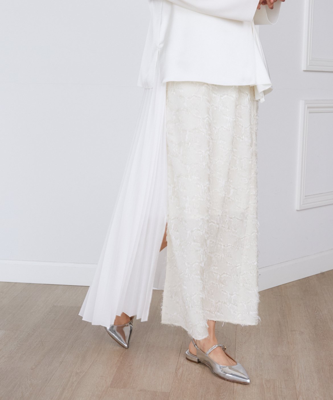 【SALE/70%OFF】INED 千鳥格子ジャガード*プリーツコンビスカート《la veille by SUPERIOR CLOSET》 イネド スカート ロング・マキシスカート ホワイト ブラック【送料無料】