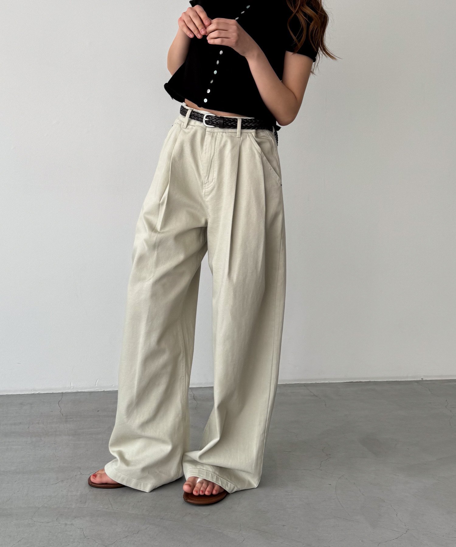 【SALE／20%OFF】El mar El mar ベルト付ツイルタックパンツ キャナルジーン パンツ その他のパンツ ホワイト ベージュ【送料無料】のサムネイル