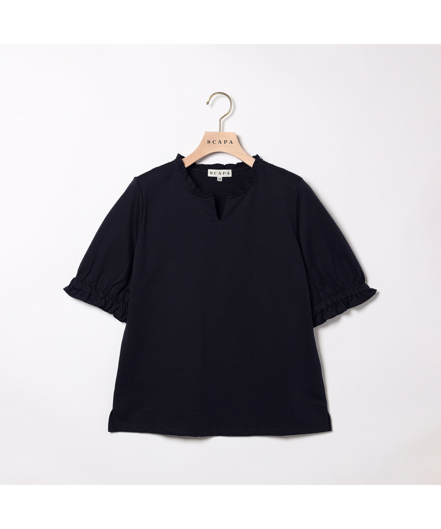 SCAPA コットンリネン半袖カットソー スキャパ トップス カットソー・Tシャツ ネイビー ホワイト