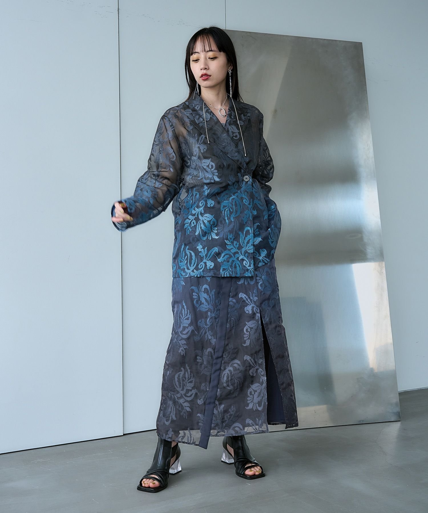 HARE グラデシアージャガードナロースカート ハレ スカート ロング・マキシスカート ネイビー パープル