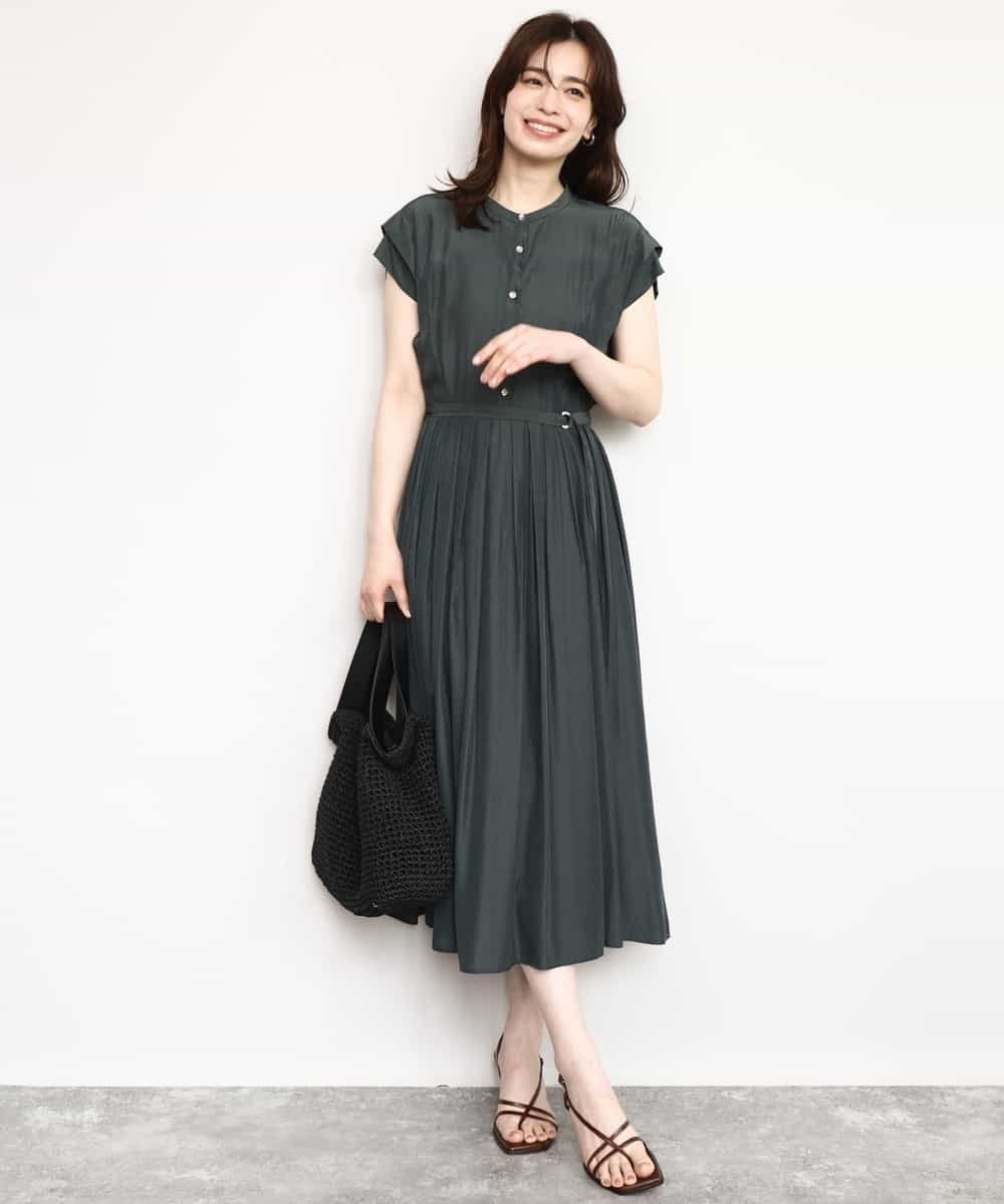 OFUON フロントボタンベルト付きワンピース/洗える/WEB限定 オフオン ワンピース・ドレス ワンピース ブルー【送料無料】