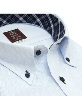 BRICK HOUSE by Tokyo Shirts (M)形態安定ノーアイロン 長袖ワイシャツ ボタンダウン(再生ポリエステル) 袖の長い・大きいサイズ トーキョーシャツ シャツ/ブラウス ワイシャツ ブルー
