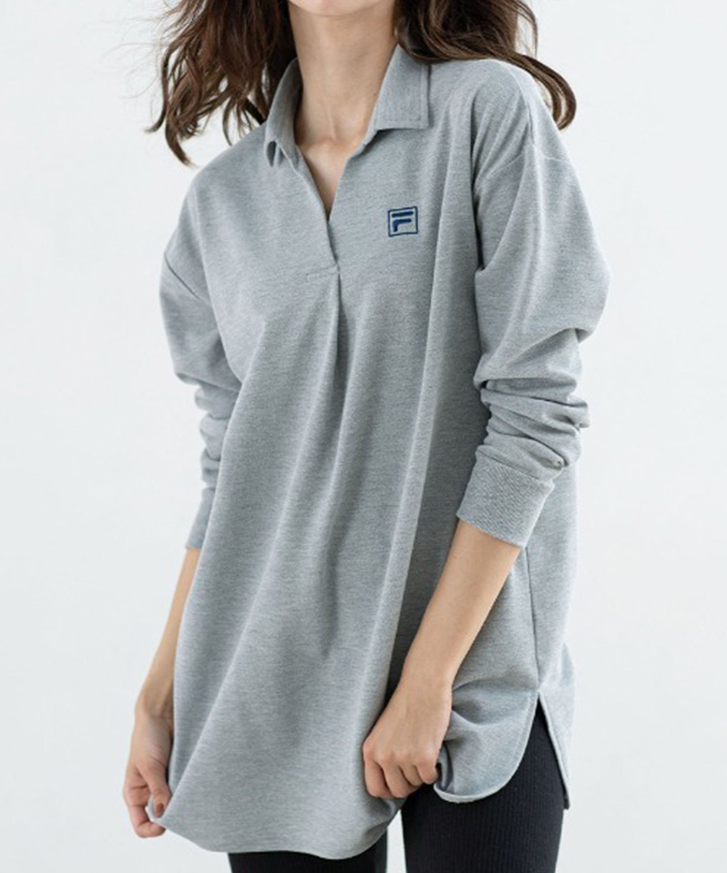 【SALE/12%OFF】Ranan 〈FILA〉鹿の子チュニック長袖ポロ ラナン トップス ポロシャツ ピンク グレー パープル グリーン カーキグリーン ブ...