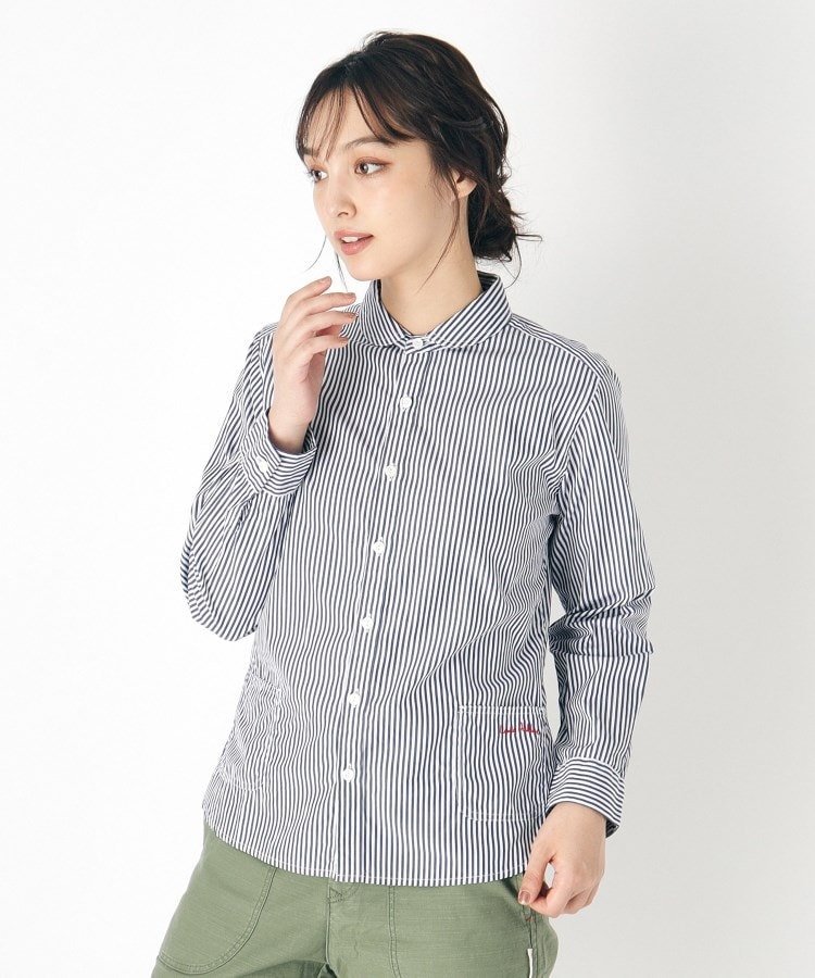 LAURA ASHLEY HOME 【Lサイズあり/日本製/ワンマイルウエア】丸衿ロゴ刺しゅうシャツ ローラ アシュレイ トップス シャツ・ブラウス ブラック ブルー グレー