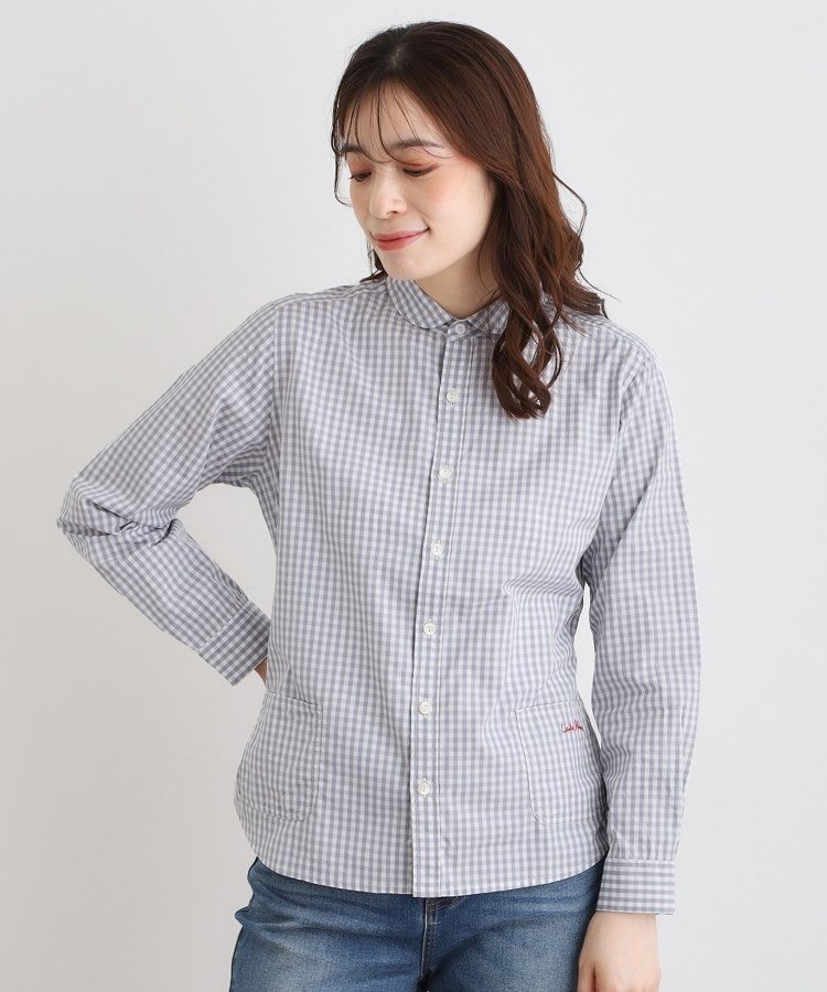 LAURA ASHLEY HOME 【Lサイズあり/日本製/ワンマイルウエア】丸衿ロゴ刺しゅうシャツ ローラ アシュレイ トップス シャツ・ブラウス ブラック ブルー グレー