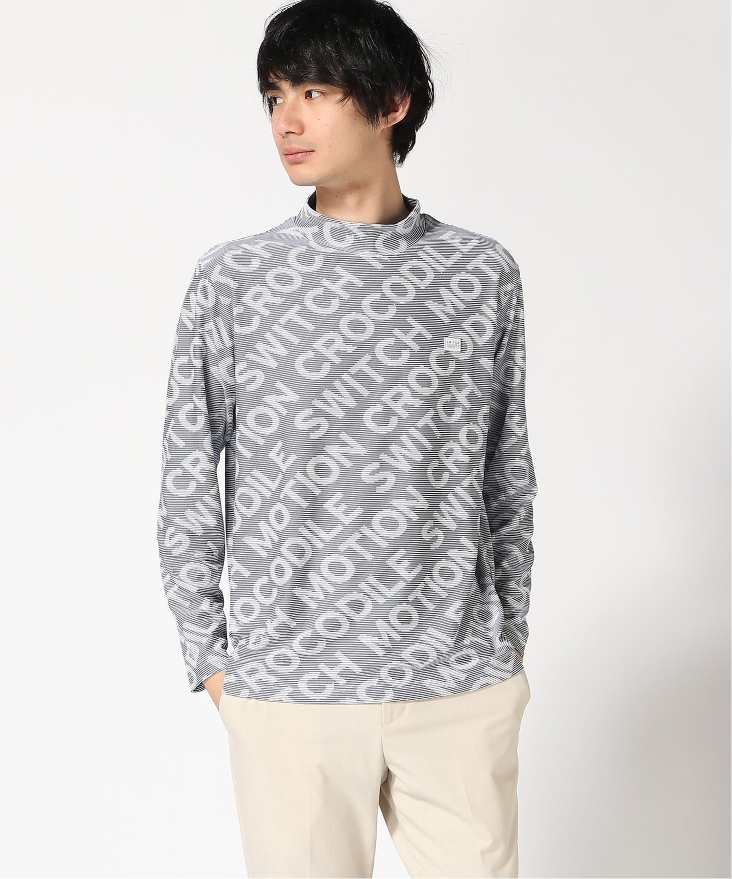 【SALE／50%OFF】CROCODILE (M)ロゴ ジャガード ハイネック カットソー クロコダイル トップス カットソー・Tシャツ ネイビー グリーン【送料無料】