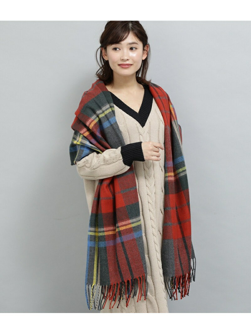 【SALE／64%OFF】VIS チェックストール ビス ファッション雑貨 マフラー・ストール・ネックウォーマー ホワイト レッド ベージュ グリーン グレー ネイビーのサムネイル